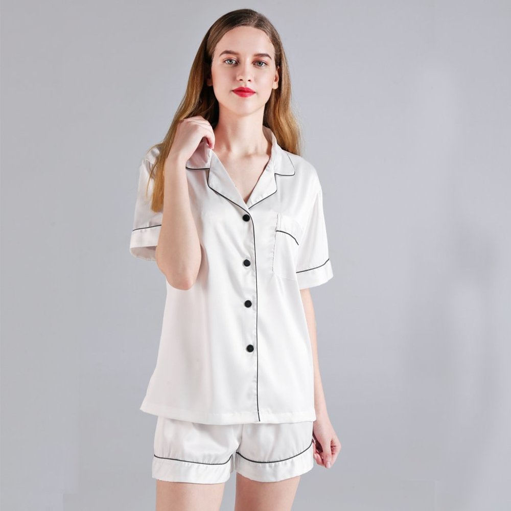 🌟Sold Out🌟Silk Satin Pajamas Women, Short Sleeve Silk Pjs for Women Set